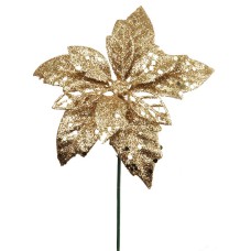 5 Inch Gold Glittered Poinsettia Pick (lot of 12) SALE ITEM
